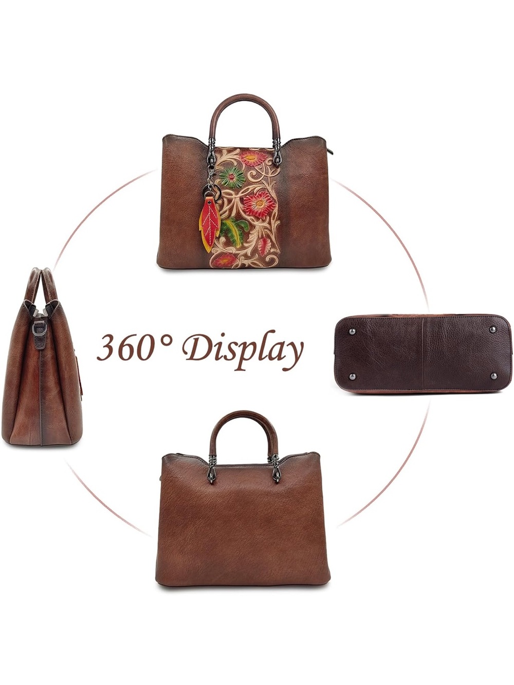 Brown Floral Embossed Leather Satchel - Unbranded - Picture 5 of 6